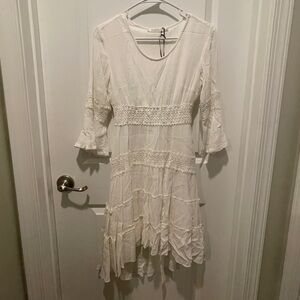 Umgee Ivory Midi Dress with Crochet Details